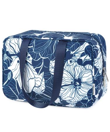 Full Size Toiletry Bag Large Cosmetic Bag Travel Makeup Bag Organizer for Women (Blue Lotus)