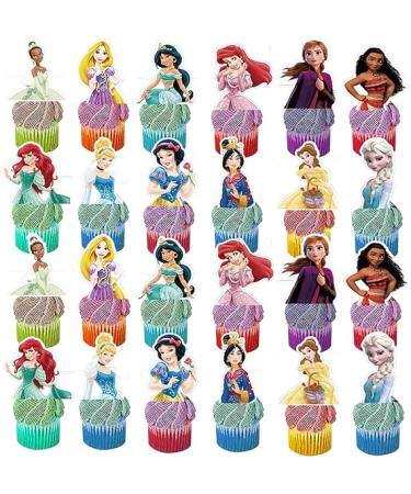 48Pcs Princesses Cupcake Toppers Girls Princesses Birthday Party Supplies Princesses Theme Party Cake Decorations