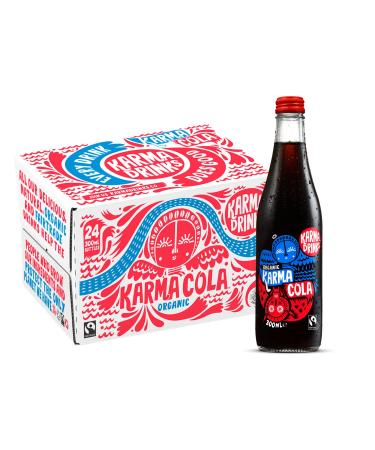 Karma Drinks Karma Cola (24 x 300ml Bottles) Natural Ingredients Fairtrade Gluten Free Vegan Friendly Delicious Soft Drink Carbonated Fizzy Drink Organic No GMO Karma Cola 24 x 300ml Bottles