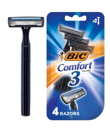 BIC Comfort 3 Disposable Razors for Men, Perfect Razors For a Smooth and Comfortable Shave, 4 Disposable Razors With 3 Blades, 4 Count Shaving Kit Black 4 Count (Pack of 1)