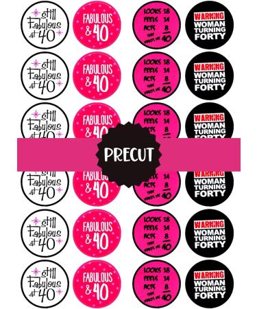 24 PRECUT 40th Birthday Edible Cupcake Toppers - 40 & Fabulous Premium Thickness SWEETENED VANILLA - wafer card disc cake decorations - Buy Online on SooperMarket.com