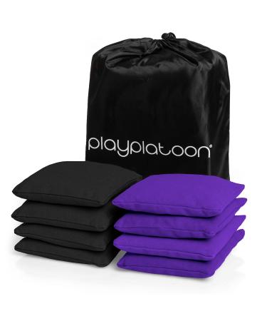 Play Platoon Premium Weather Resistant Duckcloth Cornhole Bags - Set of 8 Bean Bags for Corn Hole Game - Regulation Size & Weight Purple & Black