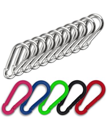 C.P.Sports 10x carabiner hook 80mm x 8mm |Steel galvanized resilient up to 250kg |Robust carabiner hooks for sports camping outdoor hobby leisure or keychain |10 pack silver