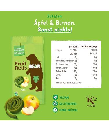 Buy Bear Fruit Rolling Apple - 100% Natural No Added Sugar Healthy Snack | 30 Bags x 20g | Ideal for Kids & Adults | 600g Green - Buy Online on SooperMarket.com