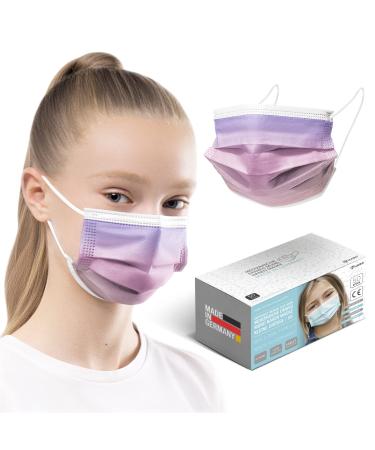 HARD 50 pieces Disposable Face Masks | Made in Germany | Type IIR & CE certified | Breathable Triple Layer - Filtration 99 78% | Elastic Earloops | Mouth Cover - SMALL SIZE - Rainbow Lilac 50 pieces small size (14 5 cm x 9 5 cm) Rainbow Lilac