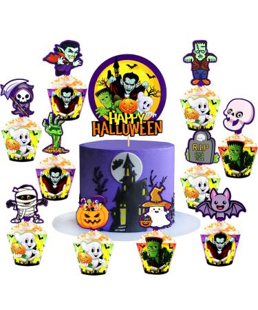 72 Pcs Halloween Cupcake Toppers Cupcake Liners Pumpkin 40 Pcs Cupcake Wrapper and 40 Pcs Cupcake Toppers muffin Case Trays for Halloween Birthday Decoration Party Supply (72 pcs)