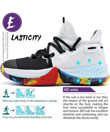 ASHION Men's Basketball Shoes - Lightweight Breathable Sneakers for Running & Walking | Anti-Slip Sports Shoes in Black/White - Size 12/11 - Buy Online on SooperMarket.com