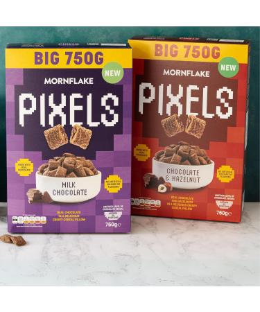 Mornflake - Pixels Hazelnut & Chocolate Cereal Crispy Breakfast Cereal Pillows Multipack of 8x 750g Vegetarian Chocolate Cereal. Wheat Pillows Filled With Real Chocolate and Hazelnut Filling - Buy Online on SooperMarket.com