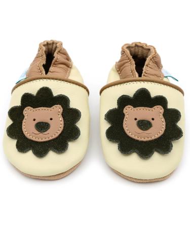 Dotty Fish Soft Leather Toddler Shoes | Non Slip Animal Designs for Boys & Girls | Cream & Brown Lion | 2-3 Years - Buy Online on SooperMarket.com