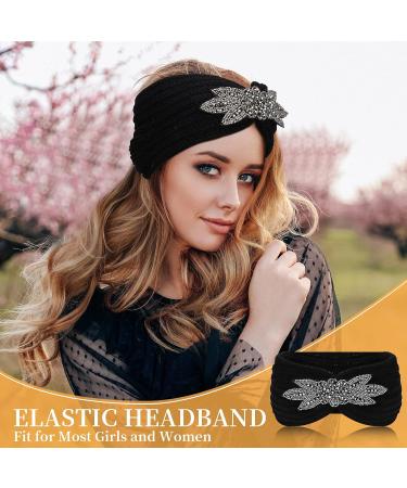 Winter Knitted Headband Ear Warmers for Women 3 Pieces Chunky Sequin Flower Knit Headband Warm Crocheted Hairband Head Wrap Earmuff - Buy Online on SooperMarket.com