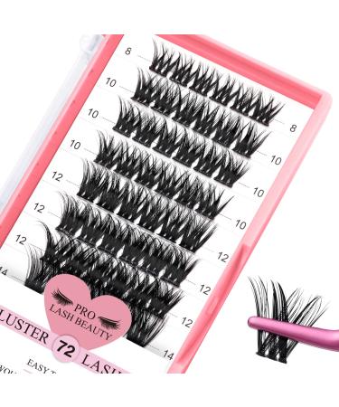 Cluster Lashes 72 Pcs Lash Clusters DIY Eyelash Extension Individual Lashes D-8-16mix Thin Band Easy to Apply at home Lashes (Adore D-8-16mix) 8-16 mix Adore