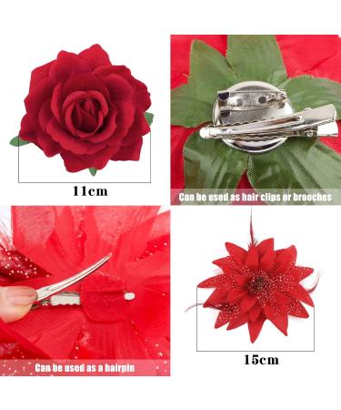 Bofunx 4-Piece Red Flower Hair Clip Set - Elegant Hair Jewelry for Party Wedding Halloween & Masquerade - Stylish Hair Clamps - Buy Online on SooperMarket.com