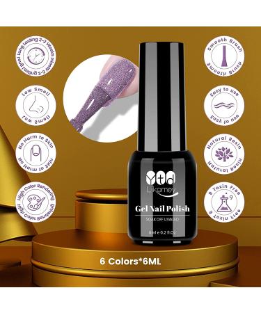 YTD Likomey Colorful Glitter Gel Nail Polish Set - 8 Pcs 6ml with Base and Top Coat - Sparkly Rainbow Manicure Kit in Lavender, Mint, Blue, Silver, Gold, Red, Pink, Green - Buy Online on SooperMarket.com