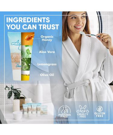 Aqua Organics Hotel Soaps and Toiletries Bulk Set - 75 Piece All-In-Kit Amenities for Hotels & Airbnb | Travel Size Shampoo, Conditioner, Body Wash, Lotion & Bar Soap - Buy Online on SooperMarket.com