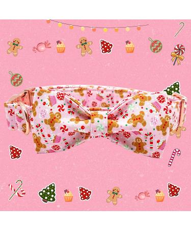 Elegant Little Tail Dog Collar with Bow - Holiday Dog Collar for Girl or Boy - Pet Gift Bowtie - Adjustable for Small, Medium, Large Dogs - Gingerbread Man Design - Buy Online on SooperMarket.com