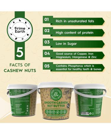 Prime Earth - Smooth Cashew Nut Butter - 1kg - Award Winning - Made With Premium Cashew Nuts - Free From Oil Salt & Sugar - Vegan Keto & Paleo Friendly - Produced in Small Batches - Made in the UK - Buy Online on SooperMarket.com