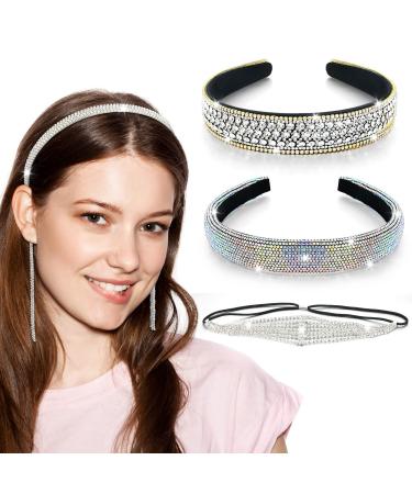 Yunlly 4 Pcs Rhinestone Headband Wedding Bling Bridal Headband Diamond Crystal Tassel Rhinestone Headpiece for Women Girl Holiday Birthday Gift  Silver