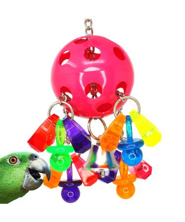 Bell Paci Pull Bonka Bird Toys Colorful Plastic Pullable Interactive Parrot African Grey Cockatoo, Cockatiel, Conure, Quaker, Caique, Eclectus, and Similar Birds. Acrylic Ring & Pacifier