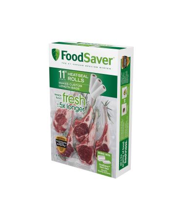 FoodSaver Vacuum Sealer Bags, Rolls for Custom Fit Airtight Food Storage and Sous Vide, 11" x 16' (Pack of 3) frustration_free Roll