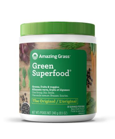 Amazing Grass Green Superfood Organic Powder with Wheat Grass and Greens Flavor: Original 30 Servings 8.5 Ounces 240 g (Pack of 1)