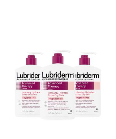 Lubriderm Advanced Therapy Fragrance-Free Moisturizing Lotion with Vitamins E and Pro-Vitamin B5 Intense Hydration for Extra Dry Skin Non-Greasy Formula Pack of Three 3 x 16 fl. oz