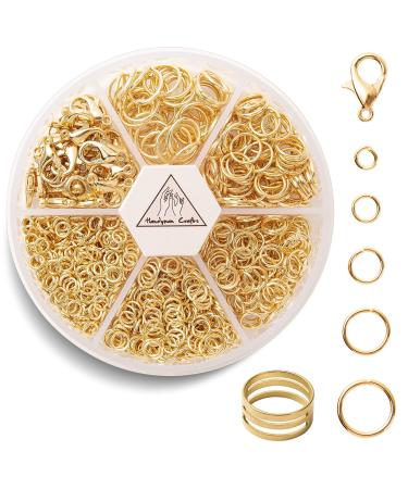 Handyman Crafts Jump Rings Kit With1000PCS Open Jump Rings 40PCS 12mm Lobster Clasps and Jump Rings Opener for Jewelry Making Keychains and Necklace Repair (Gold)