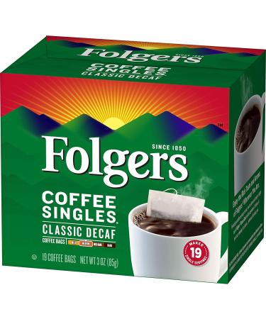Folgers Coffee Singles Classic Decaf Medium Roast 19 Single Serve Bags - 19 Count Pack - Buy Online on SooperMarket.com
