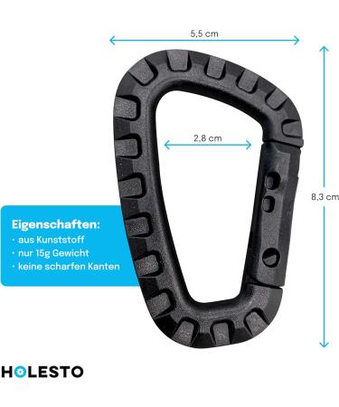 Holesto Plastic Carabiner Set - Tactical Black D-Shape Hooks for Outdoor - Durable ABS - 5-Pack - Buy Online on SooperMarket.com