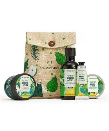 The Body Shop Kindness & Pears Essentials Gift Set, Festive Skincare Treats, Vegan, Pear, Fruity, 4 Items Fruity Pear 4 Piece Set