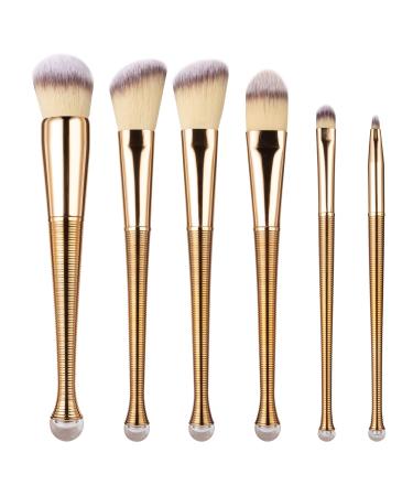 LaRoc 6pc Gold Make Up Brushes Set | MUA Super Soft Makeup Brushes for Powder & Liquid Foundation Blush Concealer Eyeshadow Contour & Blending | Complete Make-Up Brush Sets