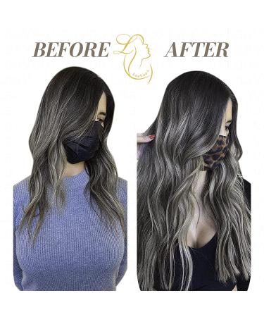 Autumn Deal: LAAVOO 16 Real Hair Tape Extensions - Black Ombre Silver Seamless Skin Weft (50g/20pcs) - Buy Online on SooperMarket.com