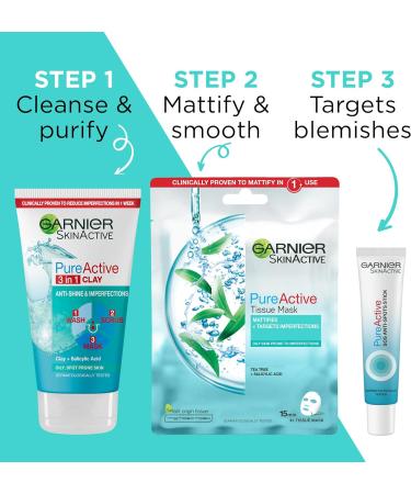Garnier Pure Active 3in1 Clay Mask-Wash-Scrub 150ml With Clay Eucalyptus & Salicylic Acid Face Cleanser For Oily Skin Packaging May Vary (Pack of 2) 1.2 l (Pack of 2) 3in1 Clay Mask Scrub - Buy Online on SooperMarket.com