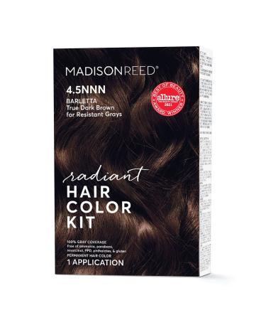 Madison Reed Radiant Hair Color Kit, Permanent Hair Dye, 100% Gray Coverage, Ammonia-Free, Barletta Brown 4.5NNN Dark Brown for Resistant Grays, Pack of 1 Pack of 1 Barletta Brown - 4.5NNN