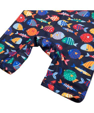 UPF 50+ Baby Boy/Girl Swimsuit with Sun Hat | Infant/Toddler One Piece Swimwear 12-18 Months | Colorful Fish Design - Buy Online on SooperMarket.com