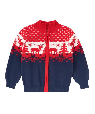 Christmas Jumper for Toddlers Boys Sweater Cardigan Zipper Classic Xmas Reindeer Winter Long Sleeve Knitted Kids Boys Tops 18-24 Months Navy Blue
