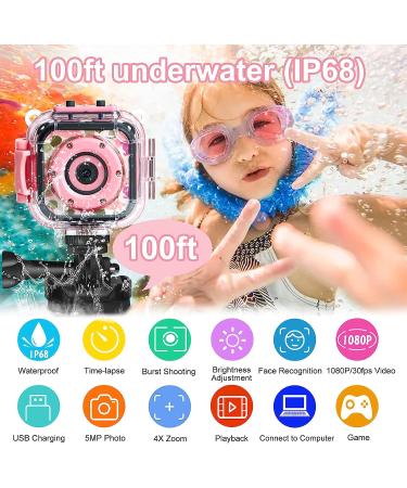 PROGRACE Kids Camera Waterproof Gift Toy - Children Digital Video Camera Underwater Camera for Kids 1080P Camcorder DV Toddler Camera for Girls Birthday Learn Camera Pool Toys Age 3-14 Pink - Buy Online on SooperMarket.com
