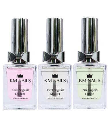 KM-Nails set of 3 nail oils strawberry+peach+lemon 15ml each