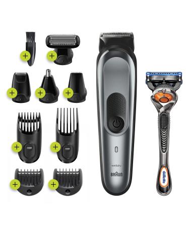Braun Hair Clippers for Men, MGK7221 10-in-1 Body Grooming Kit, Beard, Ear and Nose Trimmer, Body Groomer and Hair Clipper, Black/Silver