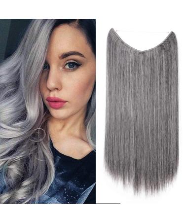 Hair extension with rubber band Silk-Co smooth extensions with invisible cord synthetic hair part such as real hair hair sealing hair extensions for women medium brown & silver gray 50cm