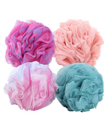 BTYMS 4 Pieces Shower Loofahs Exfoliating Sponge Body Scrubber 75g/pc Bath Puffs Shower Scrunchies Bathing Sponges for Women and Men Style P - Large