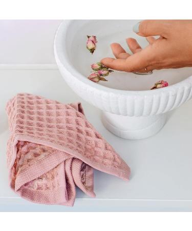 Set of 4 Powder Pink 100% Cotton Waffle Washcloths - 13x13 inches - Luxurious & Absorbent - Buy Online on SooperMarket.com