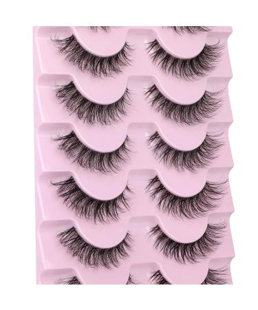 JIMIRE 3D Fluffy False Eyelashes 7 Pairs - Demi-wispies Natural Look Cat Eye Faux Mink Lashes 15MM D Curl Wispy Fluttery Eyelashes with Clear Band - Buy Online on SooperMarket.com