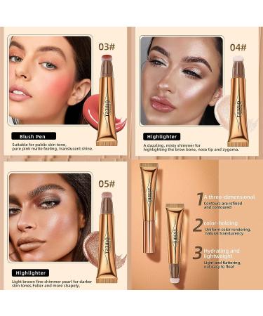 Gireatick Liquid Beauty Wand Set: Matte Cheek Blusher, Contour Highlighter, Bronzer Stick with Cushion Applicator - Long Lasting, Natural Shimmer, Silky Cream Makeup - Buy Online on SooperMarket.com