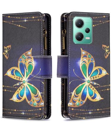 VQWQ Mobile Phone Case for Xiaomi Redmi Note 12 5G & Poco X5 - Protective Leather Pocket with Lanyard & Zipper - Butterfly 3 Folding Cover - Buy Online on SooperMarket.com