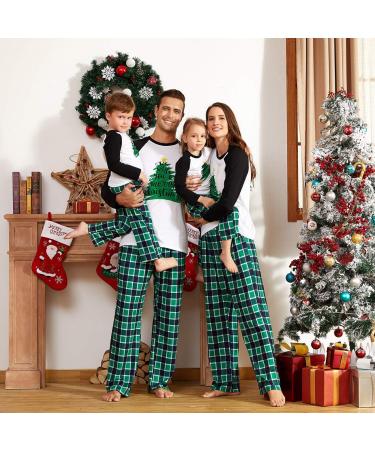 IFFEI Christmas Matching Family Pajamas Set - Xmas Letter Print Tops and Plaid Pants Sleepwear for Women Men Kids Baby Pet - Green/Tree - Buy Online on SooperMarket.com