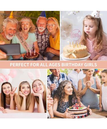 Personalized Birthday Sash & Crown Set for Women - Birthday Cake Toppers & Gift Kit - Rhinestone Hair Accessories - Rose Gold - Buy Online on SooperMarket.com