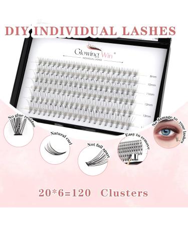 Glowing Win Individual Cluster Lashes - 120 PCS DIY Natural Eyelash Extensions | Wispy False Eyelashes 8-14mm Mix (0.07C 10D) - Buy Online on SooperMarket.com