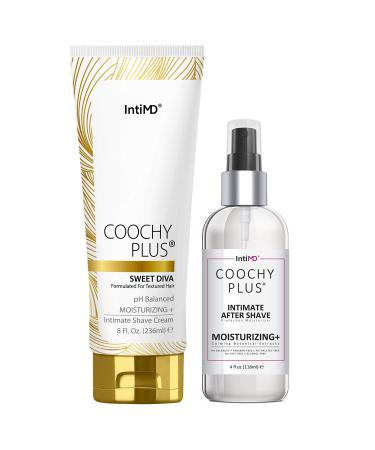 Coochy Plus Intimate Shaving Complete Kit - SWEET DIVA & Organic After Shave Protection Soothing Moisturizer Mist  Antioxidant Formula Prevents Razor Burns, Itchiness & Ingrown Hairs