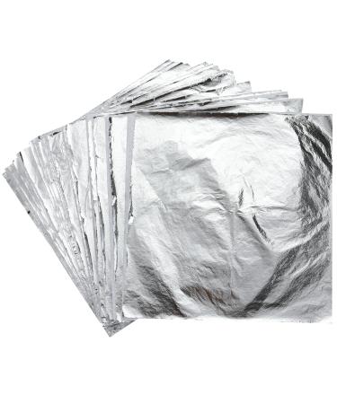 Imitation Leaf for Gilding Crafting, Silver Imitation Sheets for Art, Furniture Decoration, Arts Project Resin Jewelry Making, Nail Art, Silver Foil Flakes Metallic Leaf 5.5 by 5.5 Inches (100pcs)