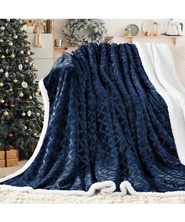 Inhand Sherpa Throw Blanket 51 x63 (Blue) Warm Soft Large Sherpa Fleece Blankets and Throws Cozy Fluffy Reversible Flannel Fleece Blanket for Couch Sofa Bed Lap Plush Fuzzy Brushed Blanket Navy 51"x 63"